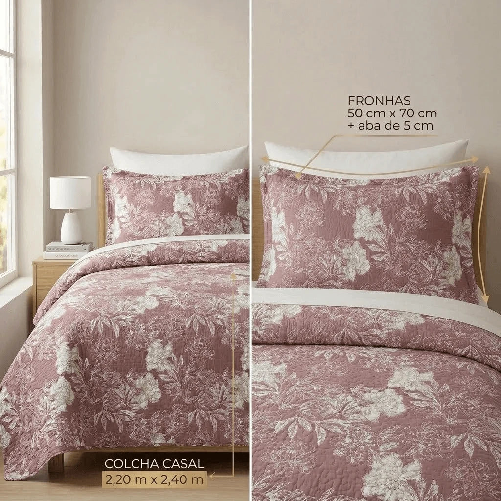 Kit Completo Colcha Linha Habitat Floral Rose