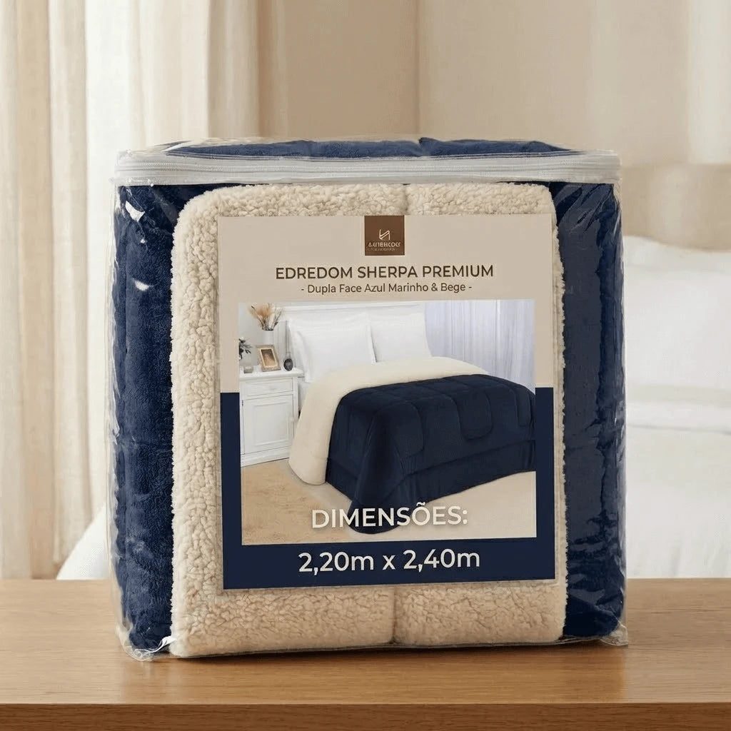 Edredom Para Casal Sherpa Azul Marinho