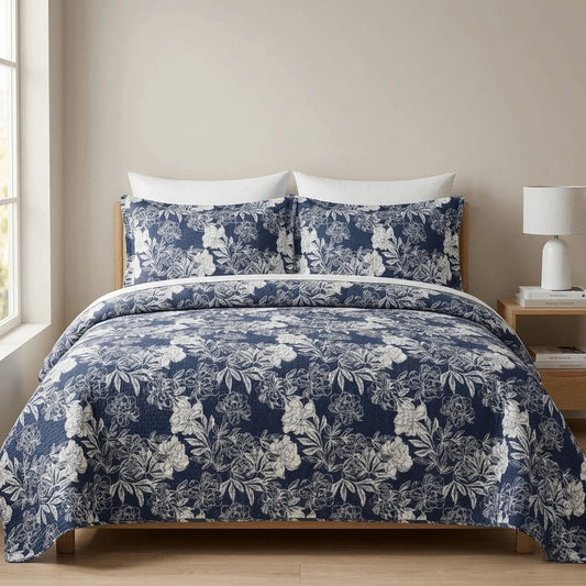Kit Completo Colcha Linha Habitat Floral Azul