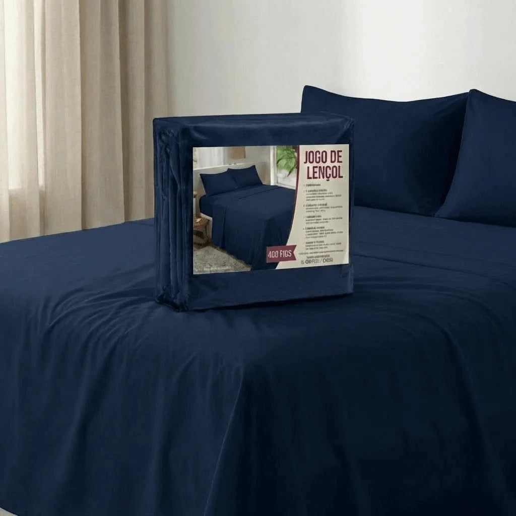 Jogo de Cama Casal 3 Peças Azul Marinho