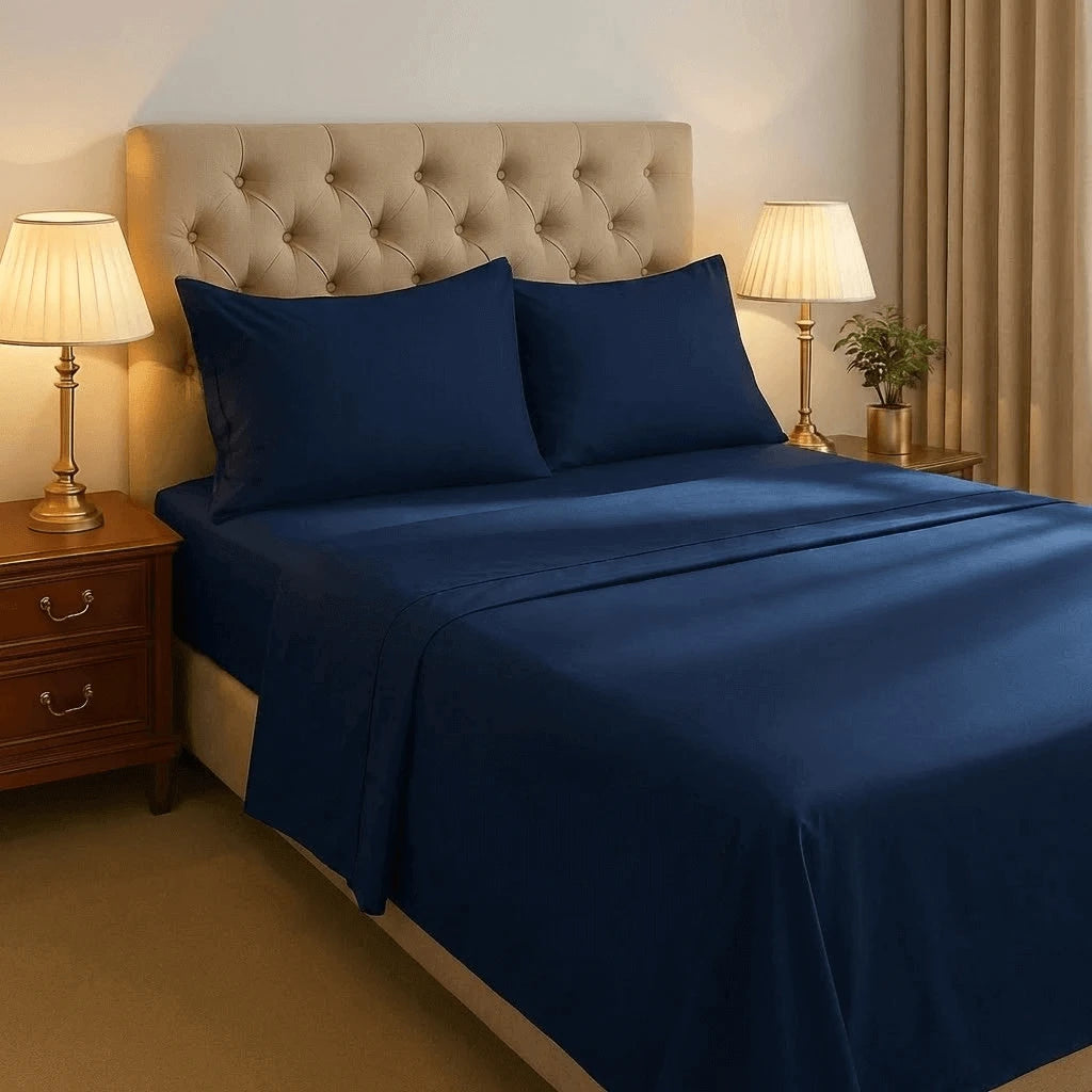 Jogo de Cama Casal 3 Peças Azul Marinho
